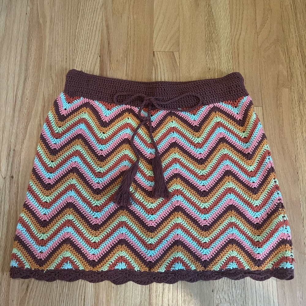 Forever 21 Brown and Pink Chevron Crochet Skirt
